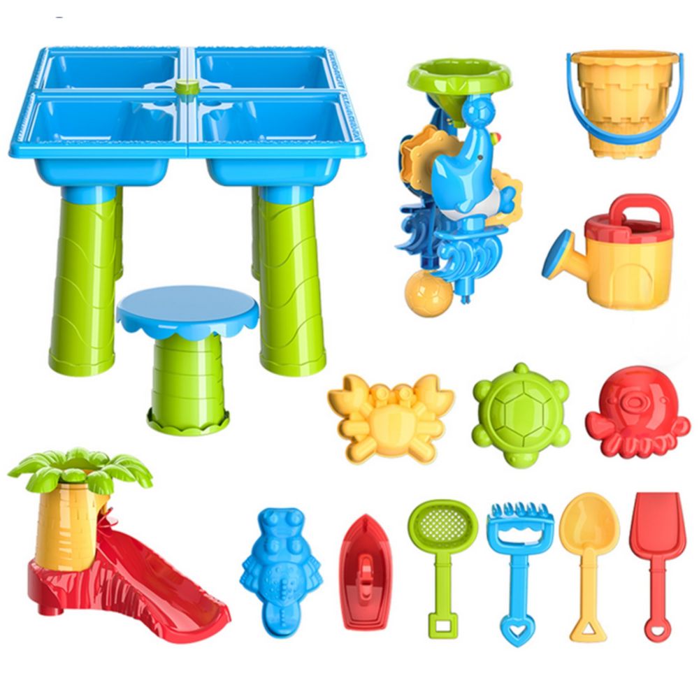 Vandens stalas WOOPIE 2-in-1 smėlio dėžė su kėdute XL Aquapark su 4 baseinais ir 13 priedų