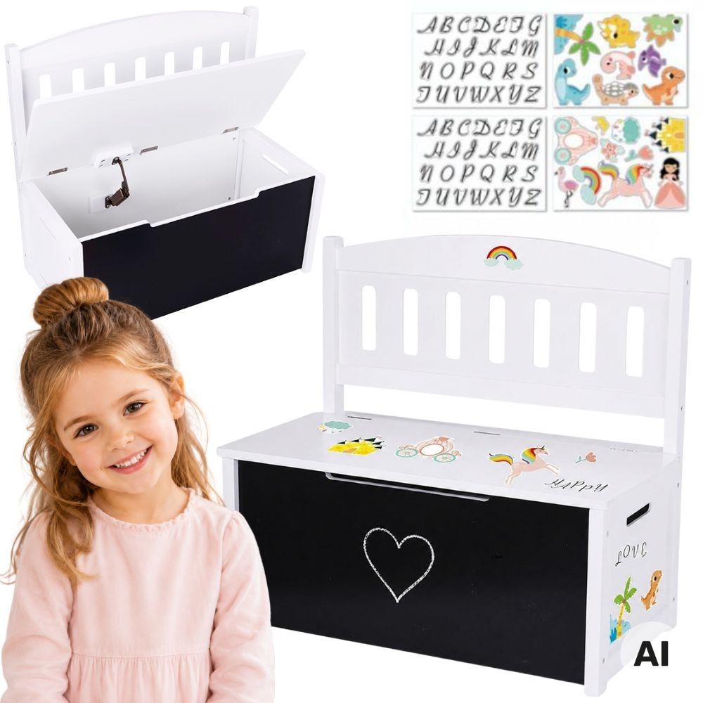 Tooky Toy 3-in-1 Wooden Toy Chest Bench with Drawing Board 