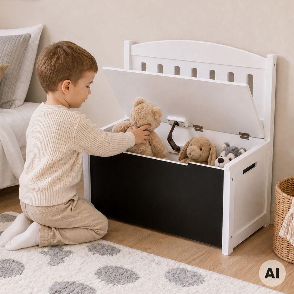 Tooky Toy 3-in-1 Wooden Toy Chest Bench with Drawing Board 