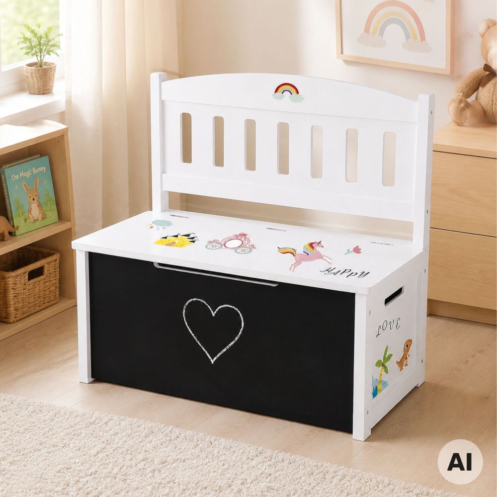 Medinė žaislų dėžė - suoliukas su piešimo lentele Tooky Toy 3-in-1