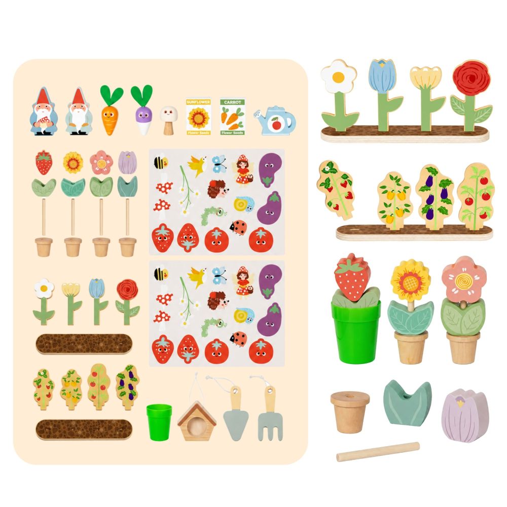 TOOKY TOY Montessori Wooden Garden Cart 57pcs 