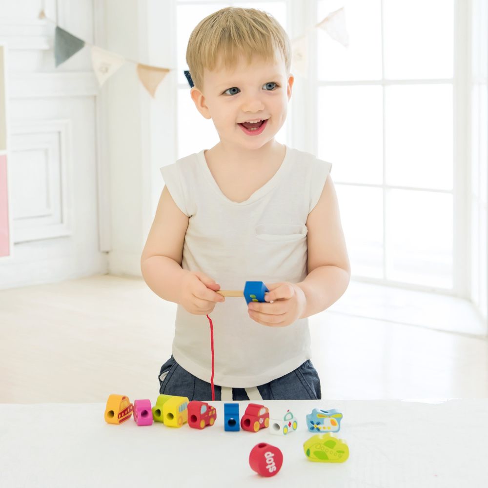 CLASSIC WORLD Wooden Threading Blocks Road Traffic 13 pcs. 