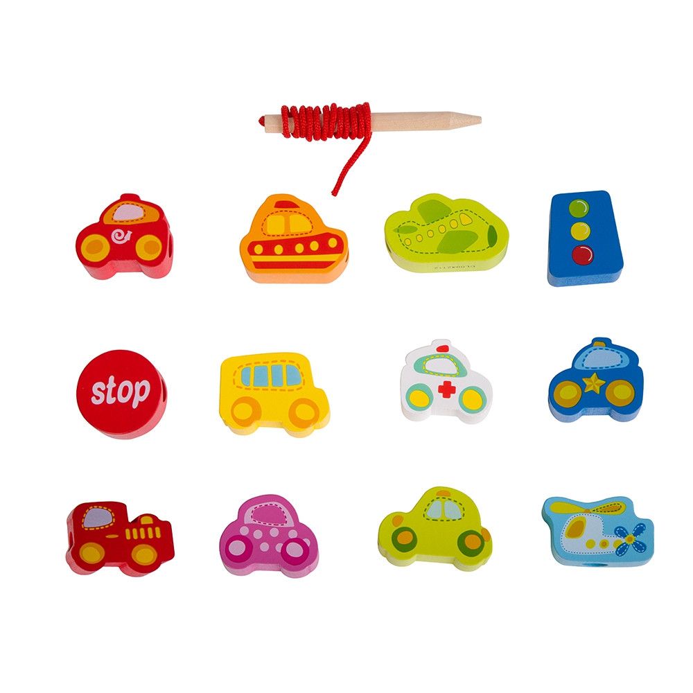 CLASSIC WORLD Wooden Threading Blocks Road Traffic 13 pcs. 