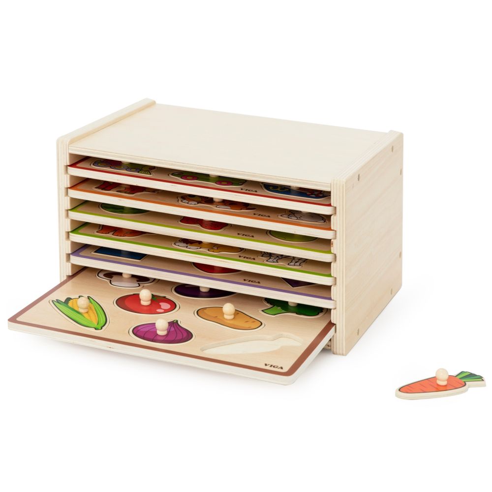 VIGA Wooden Puzzle with Handles and Shelf 7 pcs. 