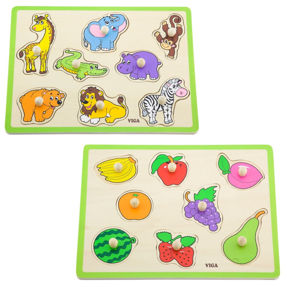 VIGA Wooden Puzzle with Handles and Shelf 7 pcs. 