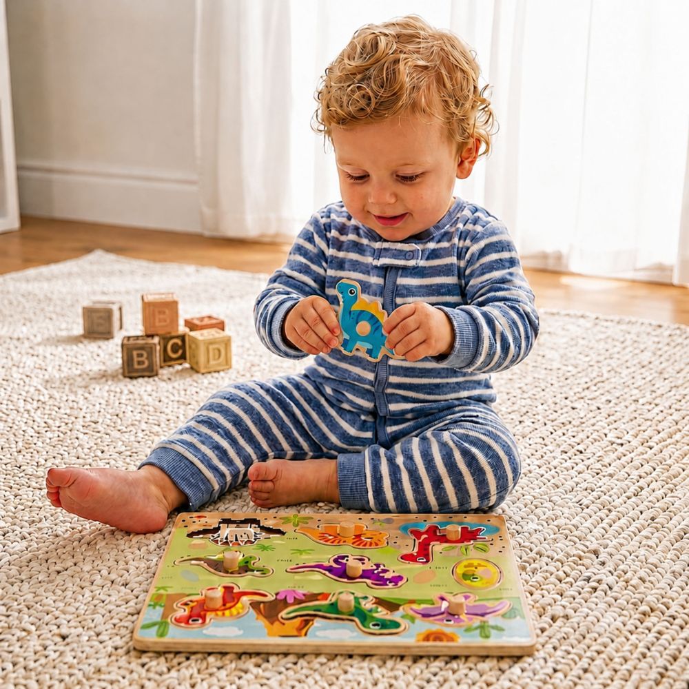 Medinė dėlionė TOOKY TOY Montessori Dinozaurai