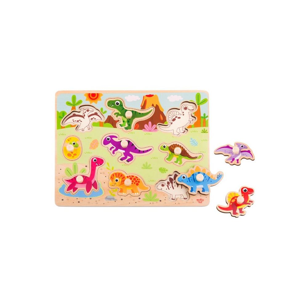 TOOKY TOY Wooden Montessori Puzzle Dinosaurs Shapes Puzzle 