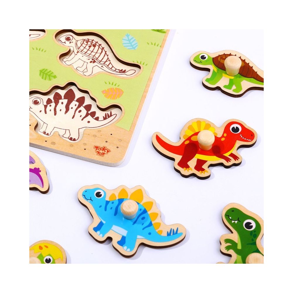 TOOKY TOY Wooden Montessori Puzzle Dinosaurs Shapes Puzzle 