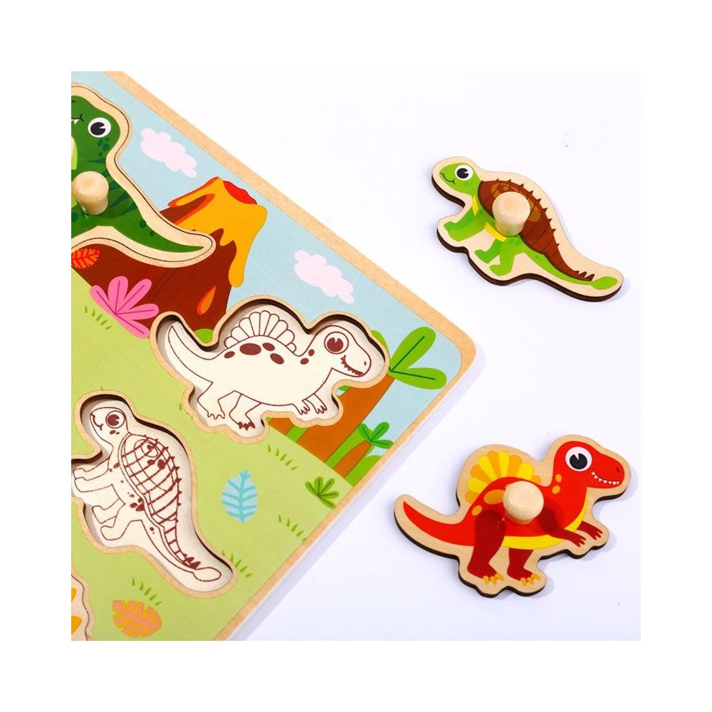 TOOKY TOY Wooden Montessori Puzzle Dinosaurs Shapes Puzzle 