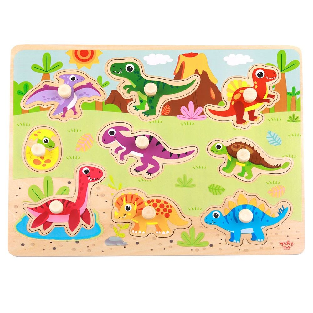 Medinė dėlionė TOOKY TOY Montessori Dinozaurai