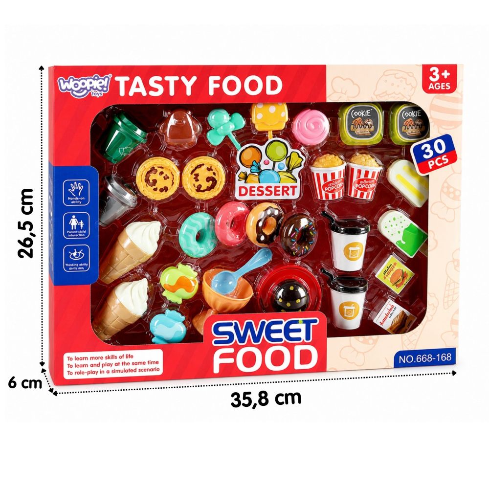 WOOPIE Set of Sweets, Desserts, Ice Creams for Playing in a Cafe Shop 30 pcs 