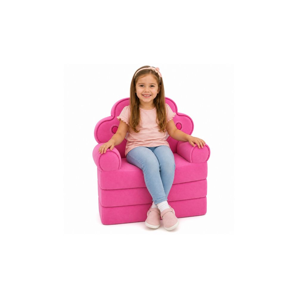 Rozkładany Fotel Sofa Leżanka z Koroną 2W1 Dla Dzieci Miękki Różowy