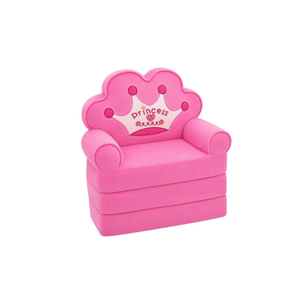 Rozkładany Fotel Sofa Leżanka z Koroną 2W1 Dla Dzieci Miękki Różowy