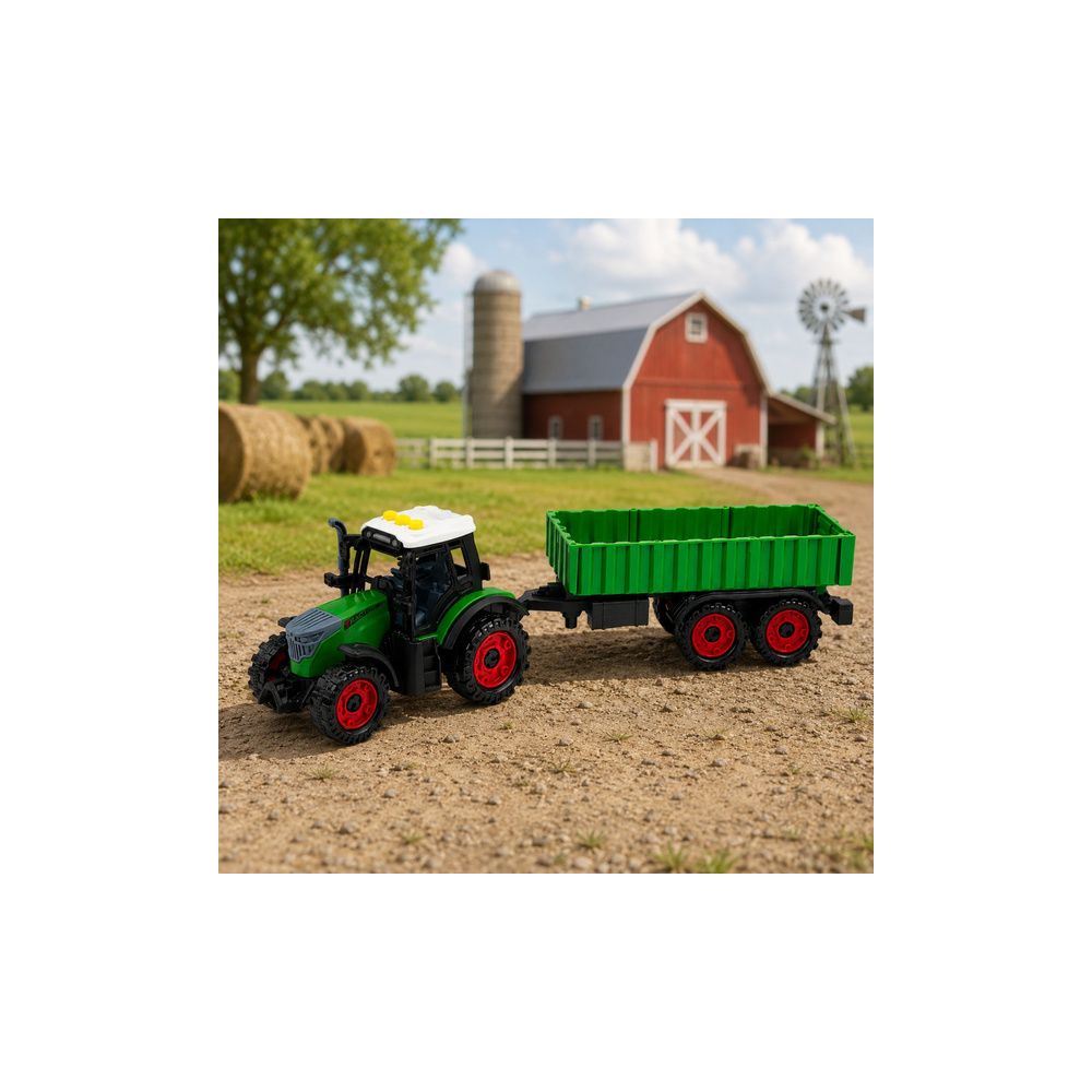 Traktor Farmerski z Przyczepą Rolniczą Napęd Frykcyjny Światła Dźwięk 35cm