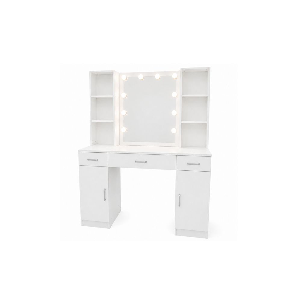 Duża Toaletka Kosmetyczna z Lustrem LED Szafki Szuflady Biała 141x114x39 cm