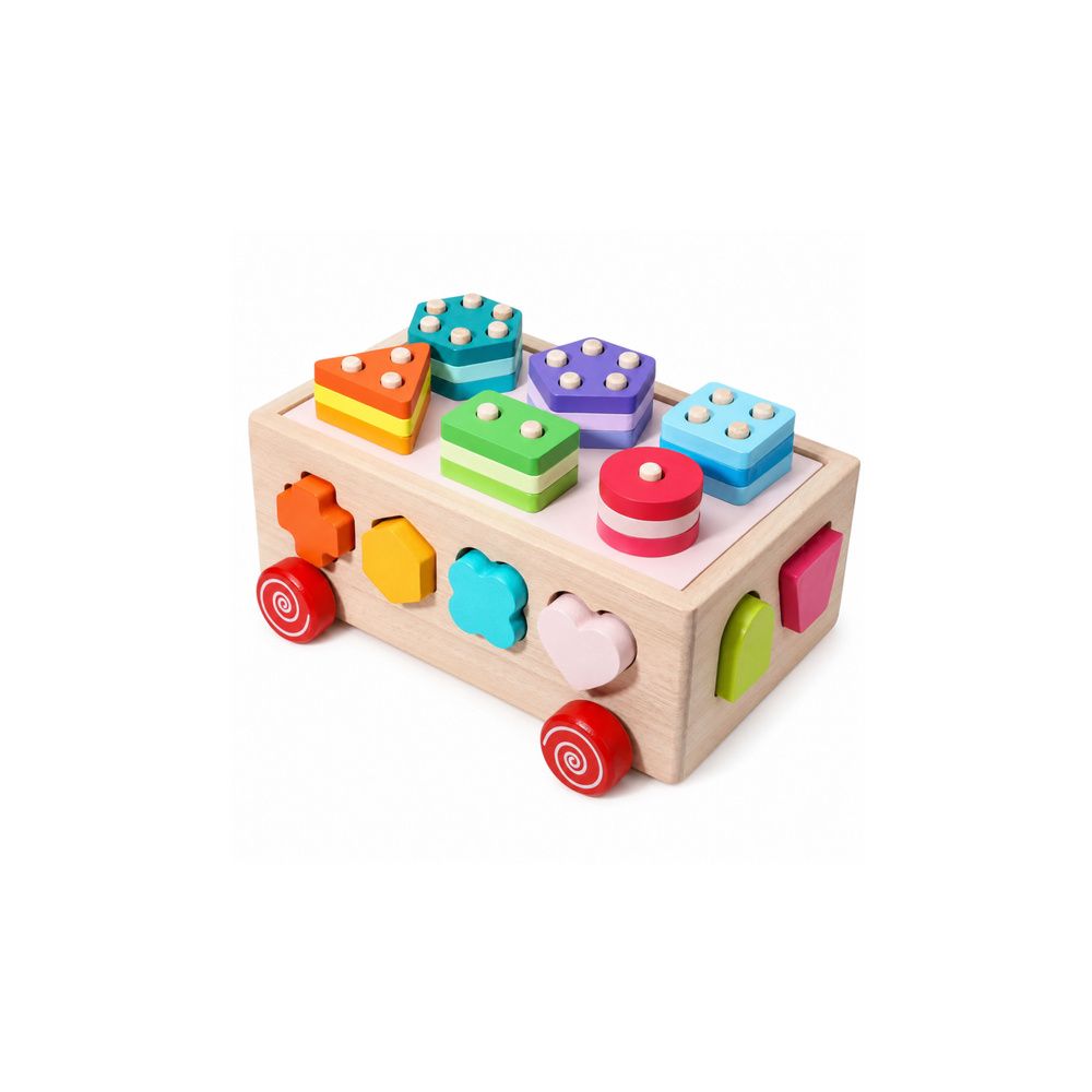 Drewniany Sorter Edukacyjny Na Kółkach Montessori Układanka Kształty Liczby