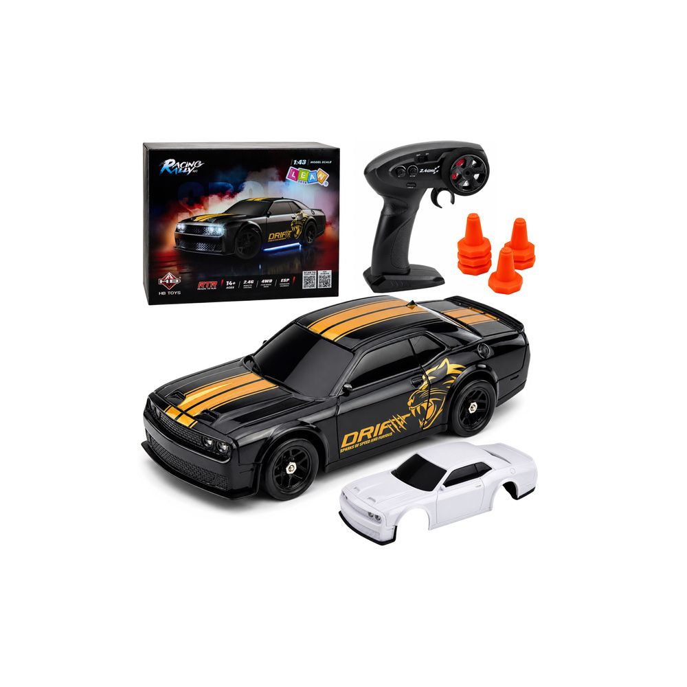 Samochód Sportowy Do Driftu RC Wymienna Karoseria Koła 4WD Czarny 1:43