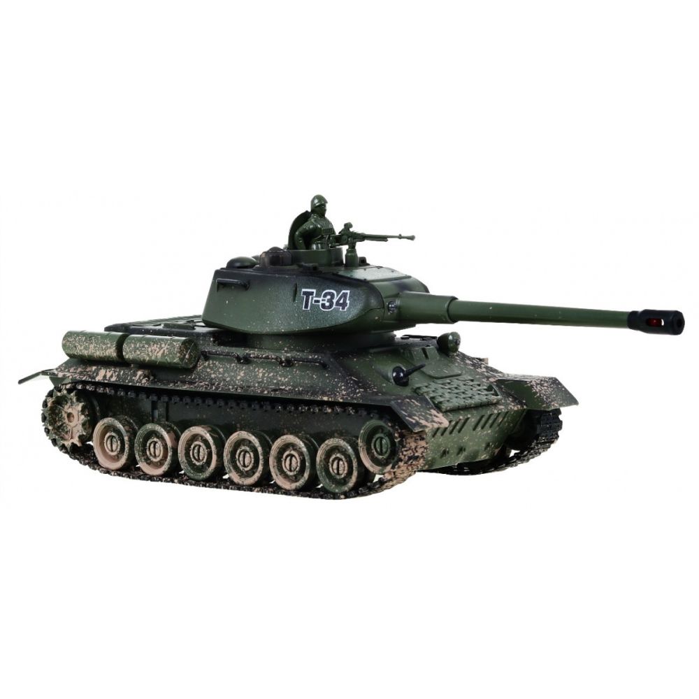 Zdalnie sterowany czołg T-34 dla dzieci 3+ Strzelający model Kamuflaż 1:28 + Wielka Bitwa Czołgów + Dźwięki Światła