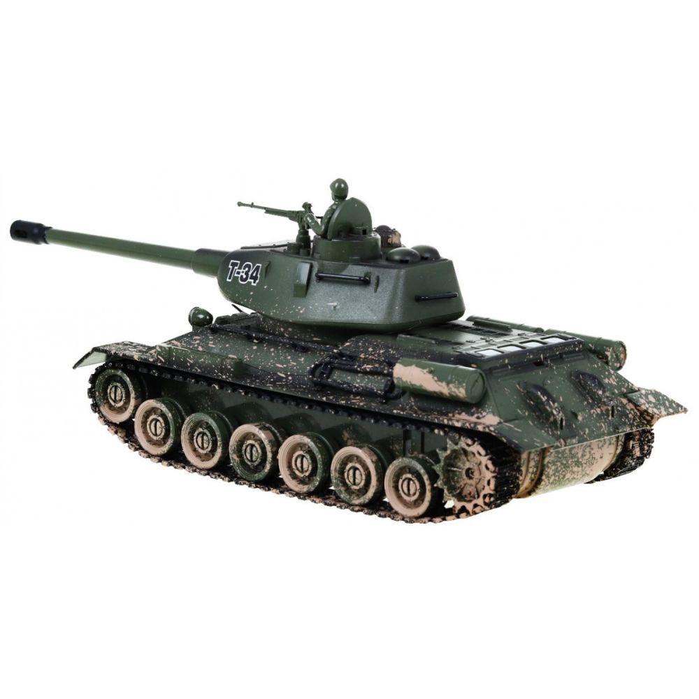 Zdalnie sterowany czołg T-34 dla dzieci 3+ Strzelający model Kamuflaż 1:28 + Wielka Bitwa Czołgów + Dźwięki Światła