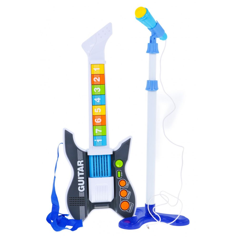 Kolorowa Gitara elektryczna dla dzieci 3+ Mikrofon na statywie + Dźwięki Światła
