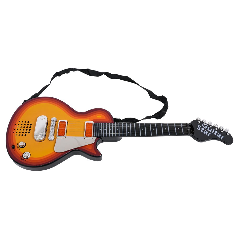 Elektryczna Gitara dla dzieci 3+ czerwone drewno + Słuchawki z mikrofonem + Dźwięki Światła