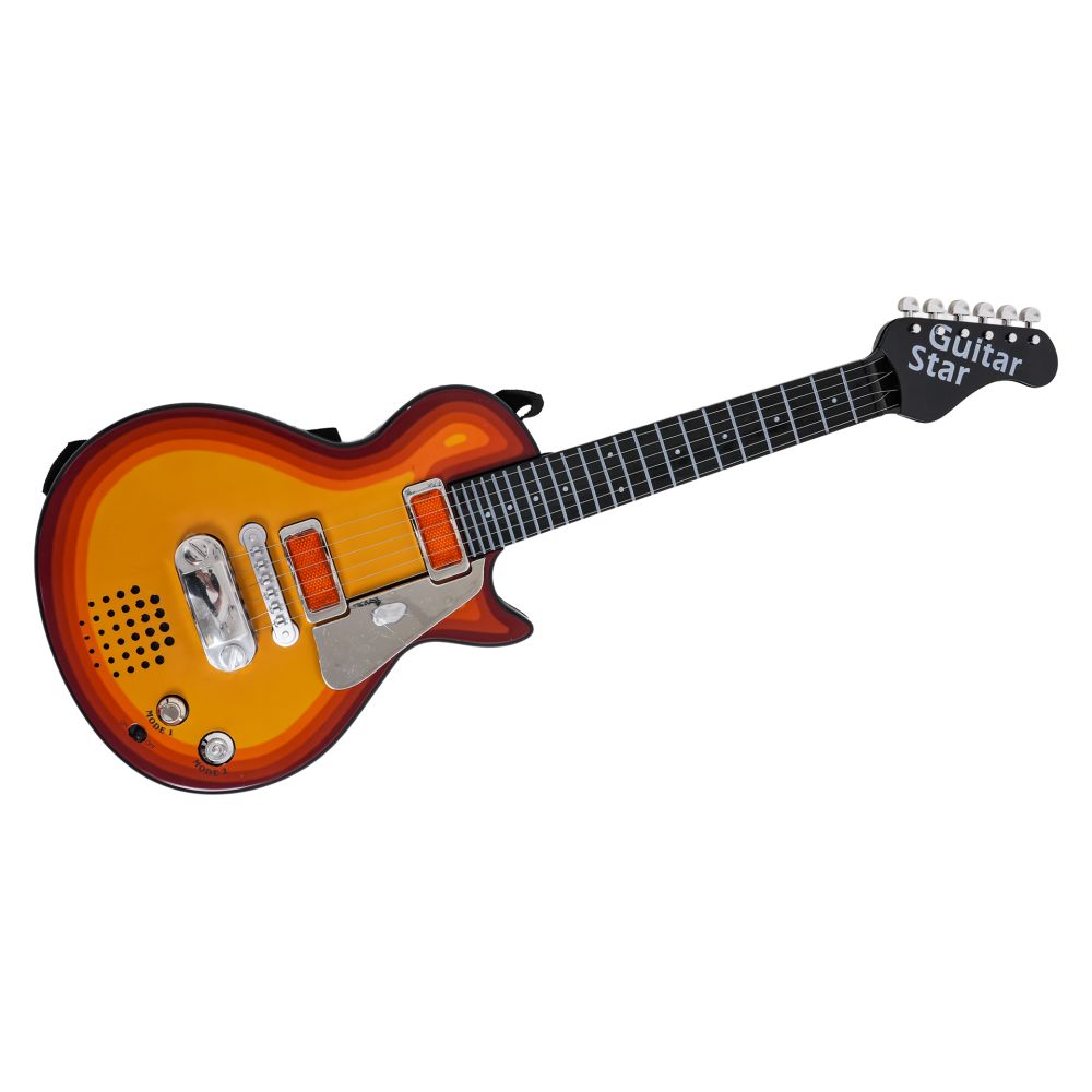 Elektryczna Gitara dla dzieci 3+ czerwone drewno + Słuchawki z mikrofonem + Dźwięki Światła