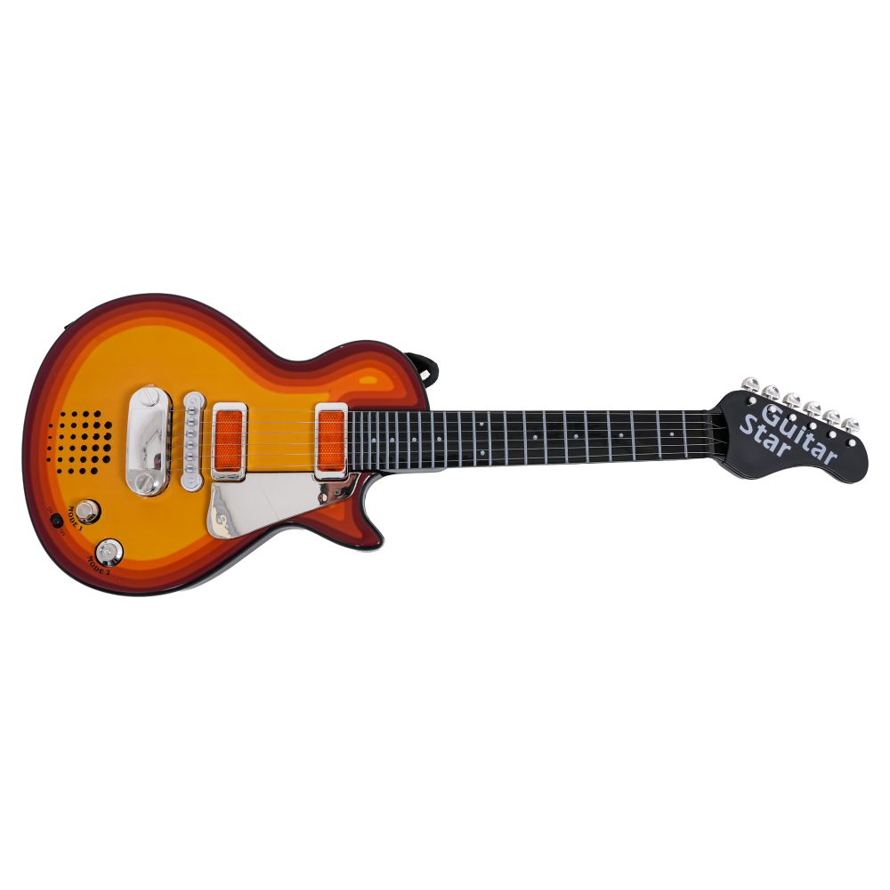 Elektryczna Gitara dla dzieci 3+ czerwone drewno + Słuchawki z mikrofonem + Dźwięki Światła