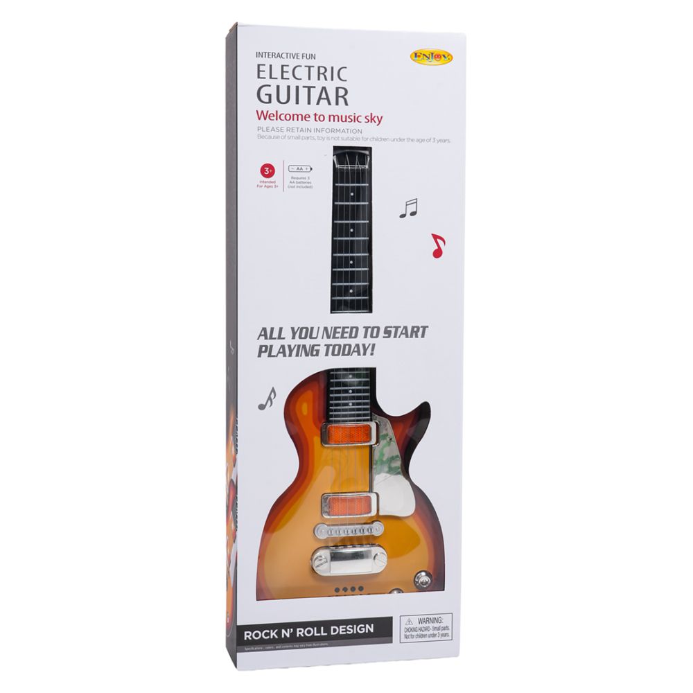 Elektryczna Gitara dla dzieci 3+ czerwone drewno + Słuchawki z mikrofonem + Dźwięki Światła
