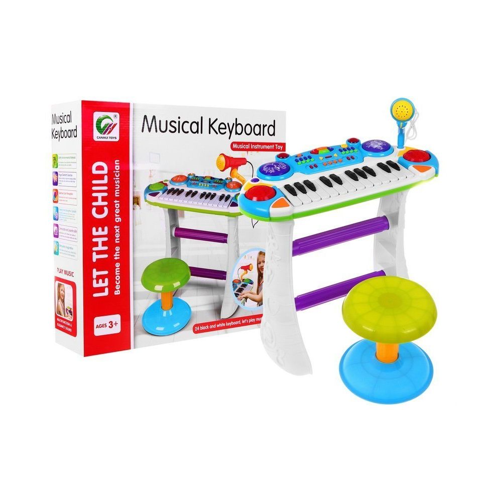 Niebieski zestaw muzyczny Keyboard + Werble + Mikrofon dla dzieci 3+ Światła + Dźwięki 2 oktawy
