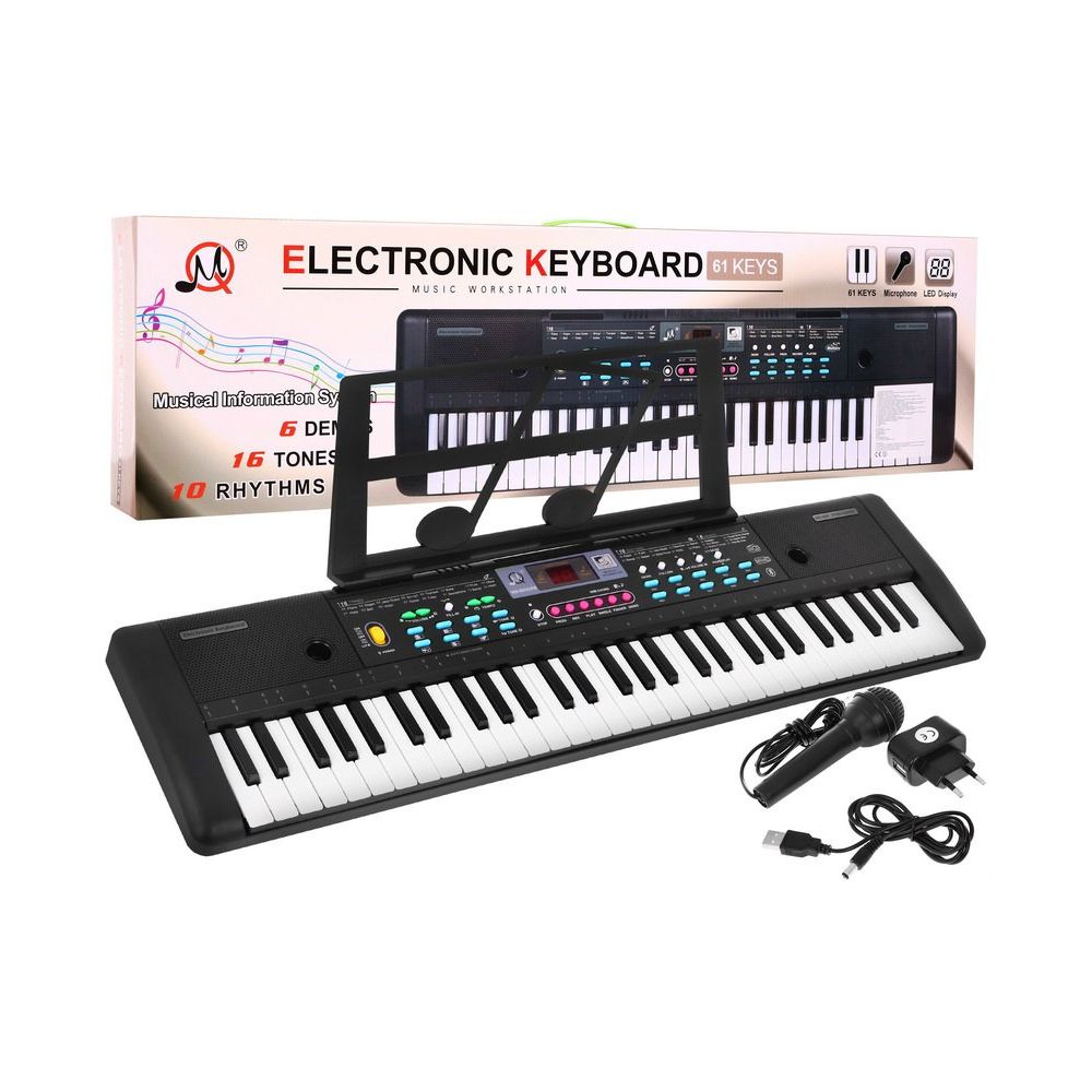 Keyboard dla dzieci 5+ Stojak na nuty Mikrofon + Kolorowe przyciski - model nr 605