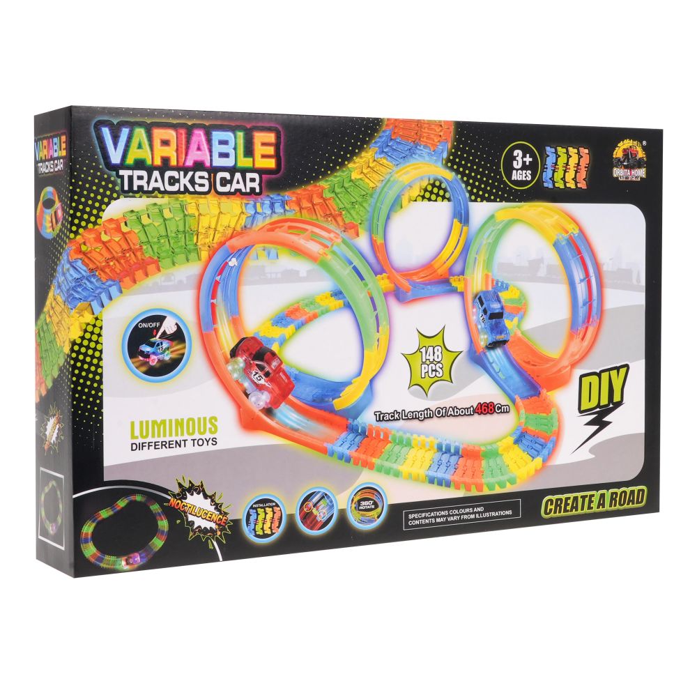 Fluorescencyjny Tor Wyścigowy dla dzieci 3+ Elastyczne części 148 el. + Autko z LED + 3 Pętle 360