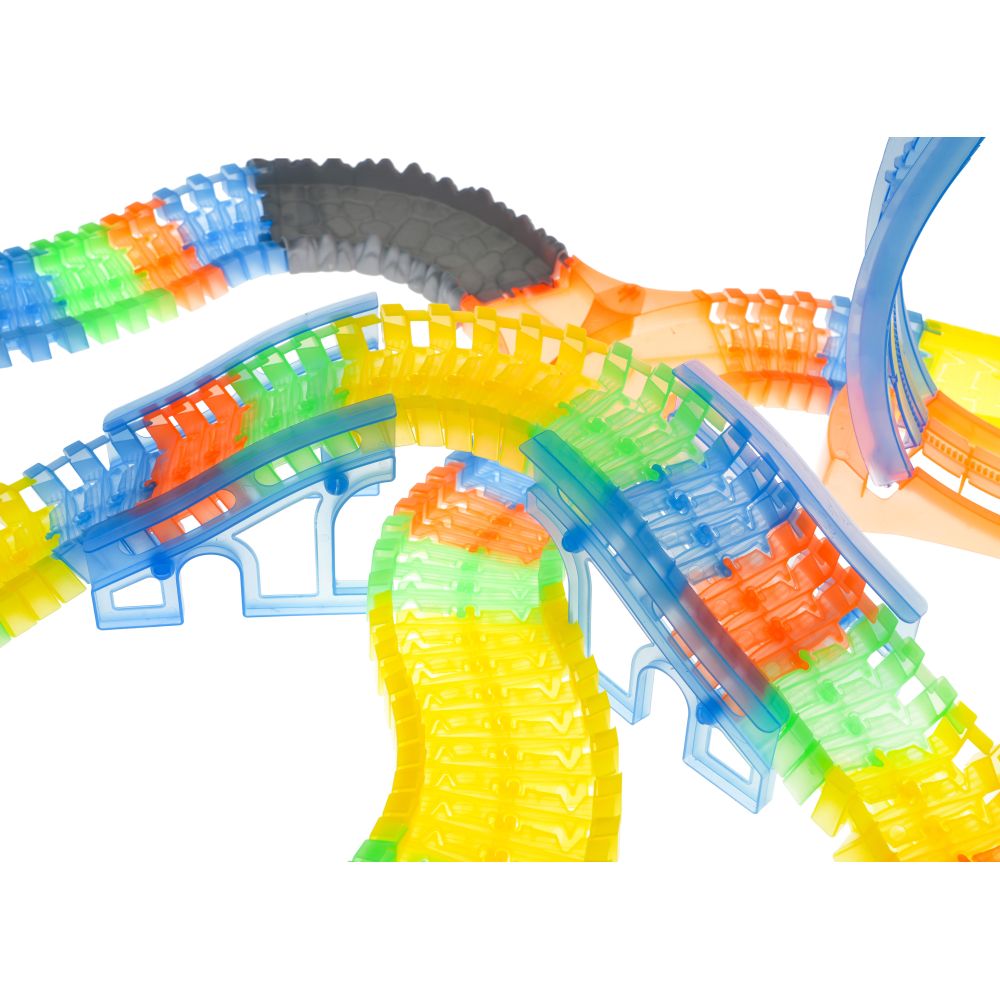 Tor Wyścigowy Fluorescencyjny 446 cm dla dzieci 3+ Pętla + Autko z LED + Akcesoria 227 el.