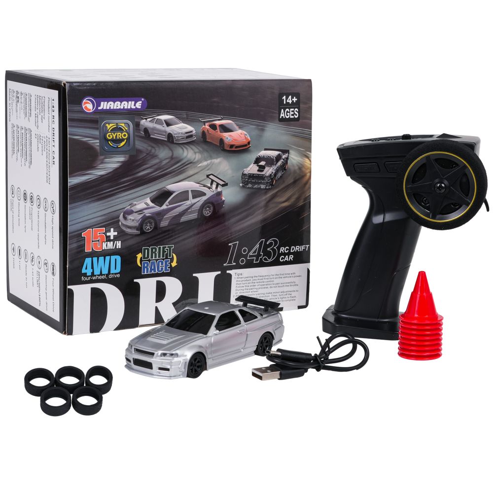 Autko R/C do Driftu 1:43 Srebrne + Akcesoria