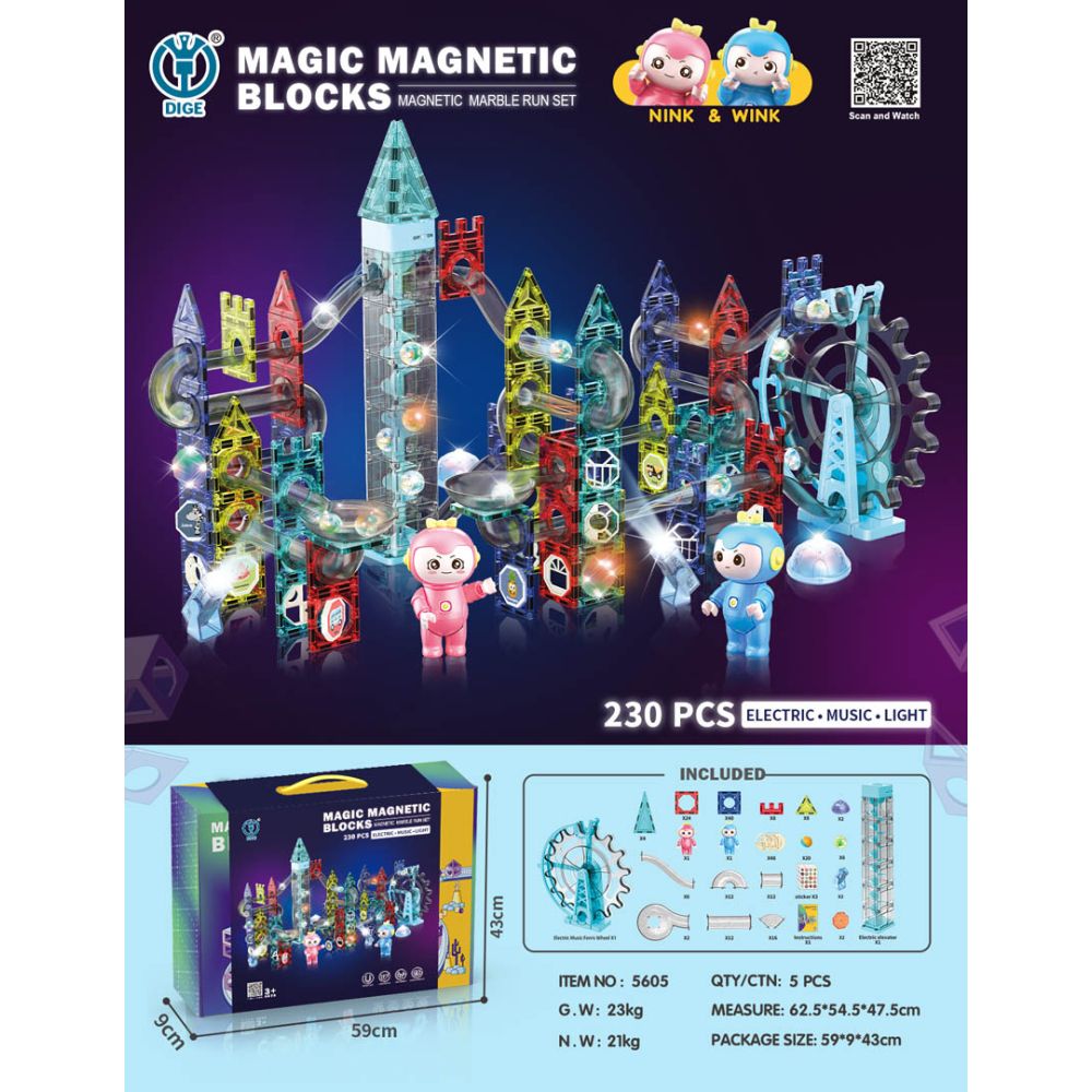Klocki Magnetyczne Tor Kulka 230el.