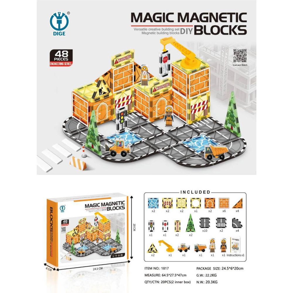 Zestaw Klocków Magnetycznych Plac Budowy 48el.