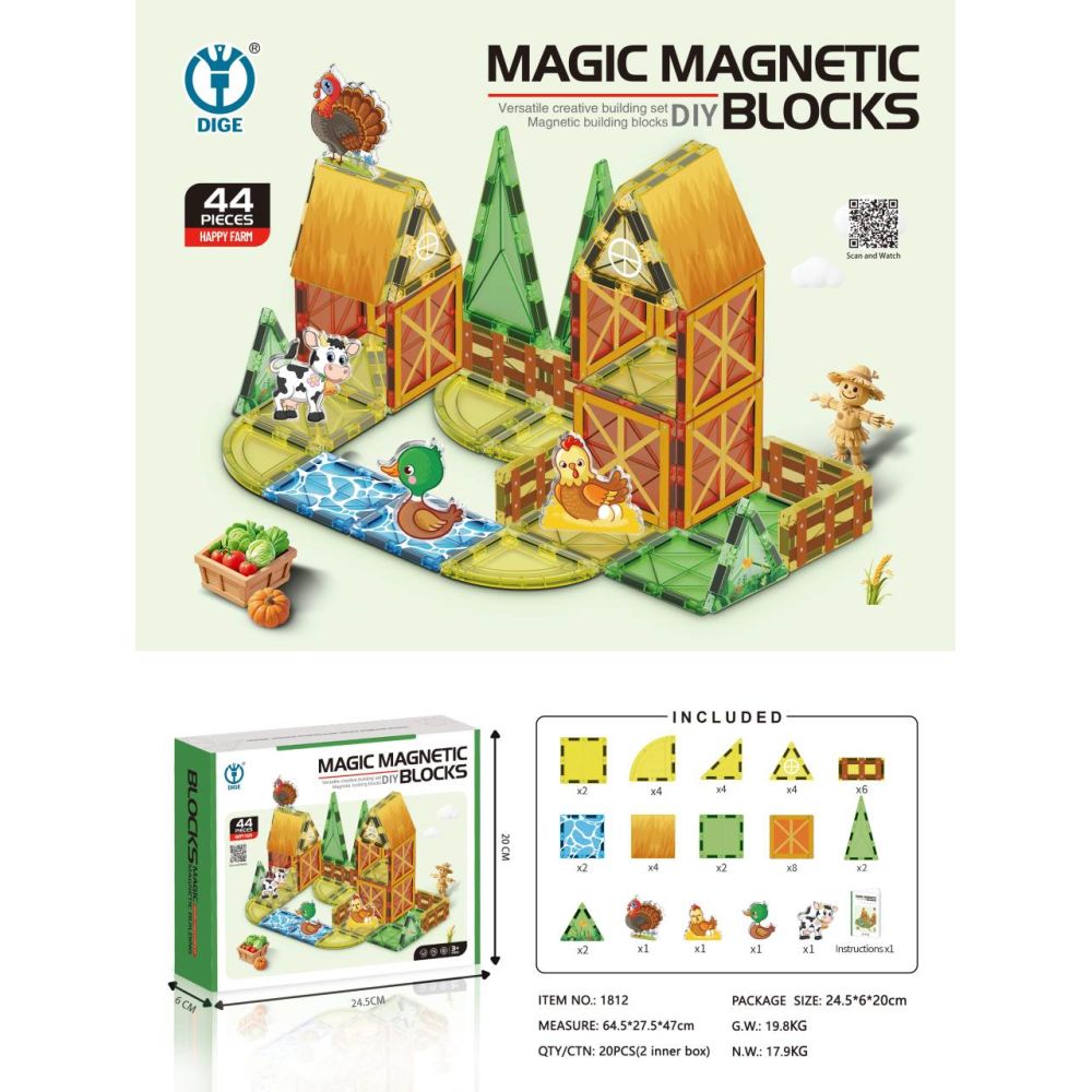 Zestaw Klocków Magnetycznych Farma 44el.