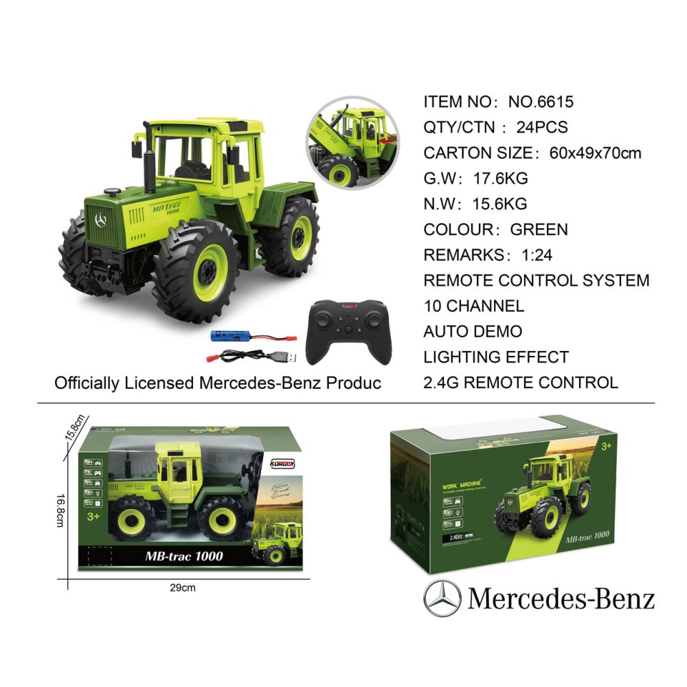 Traktor Zielony 1:24 z Pilotem Mercedes Benz