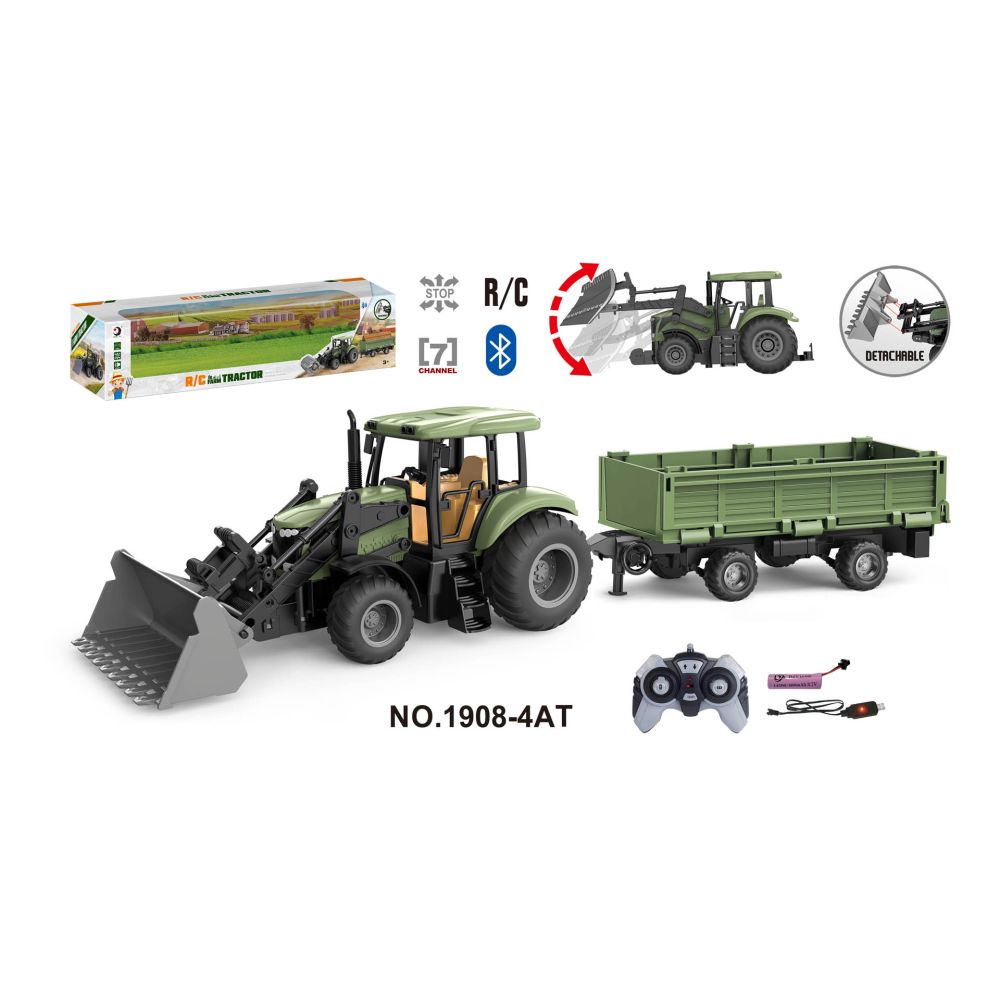 Zielony Traktor z Przyczepą R/C 1:20