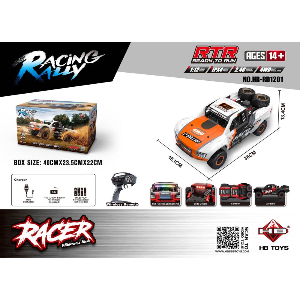 Auto R/C Terenowe RACE 12 1:12 Biało Pomarańczowy