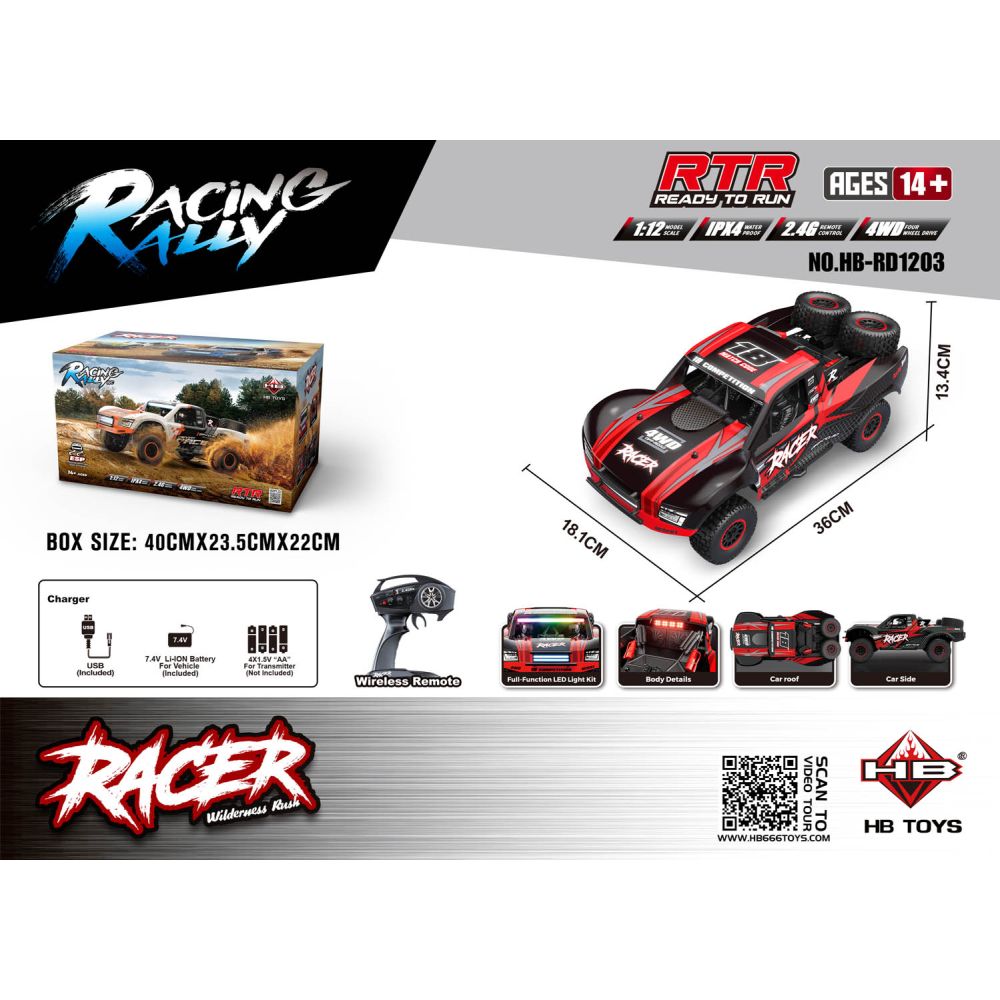 Auto R/C Terenowe RACE 18 1:12 Czarno Czerwony