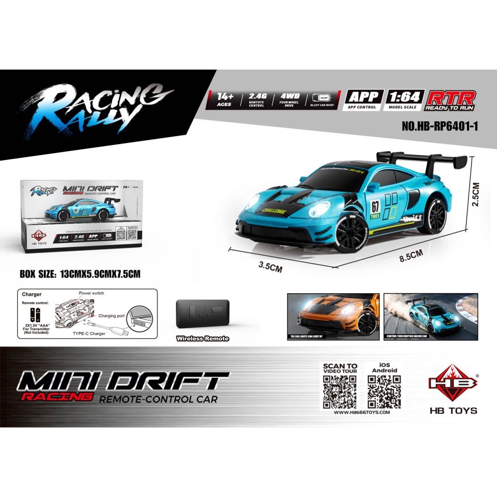 Auto R/C Do MINI Drift 1:64 SmokeRacer Niebieski