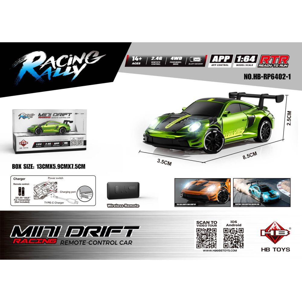 Auto R/C Do MINI Drift 1:64 SmokeRacer Zielony
