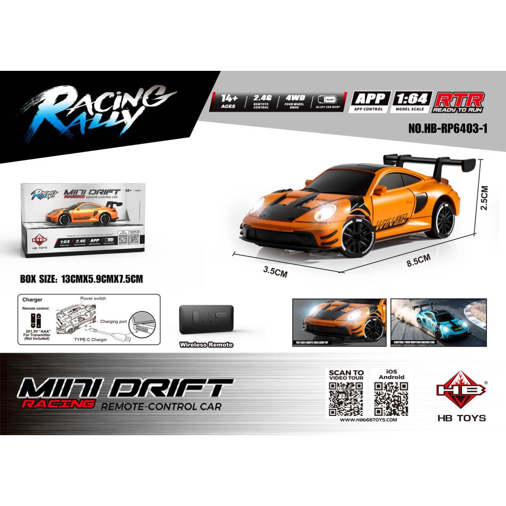 Auto R/C Do MINI Drift 1:64 SmokeRacer Pomarańczowy