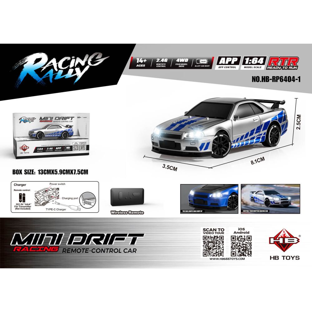 Auto R/C Do MINI Drift 1:64 SmokeRacer Srebrny