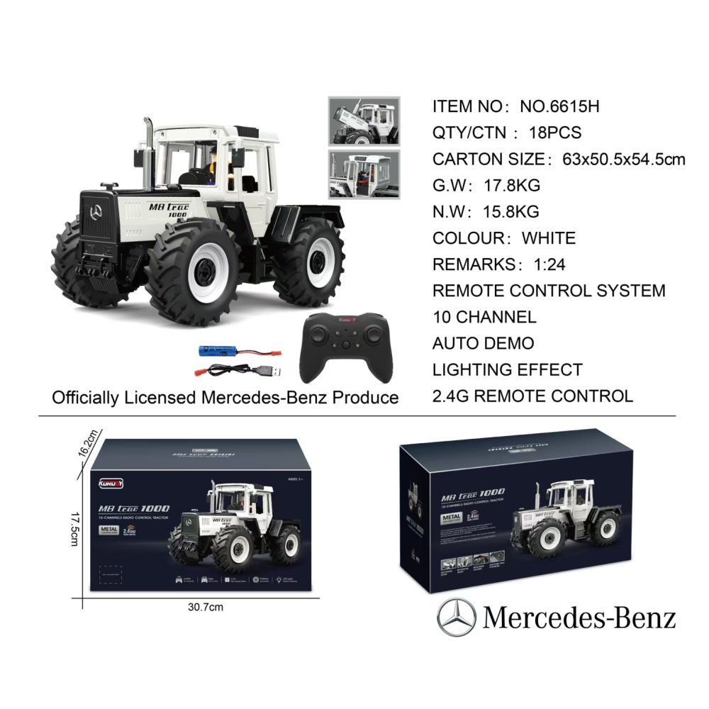 Traktor Biały 1:24 z Pilotem Mercedes Benz