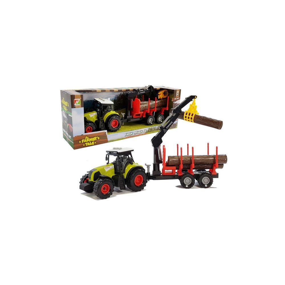 Traktor z Przyczepą leśną z Drewnem i Ramieniem