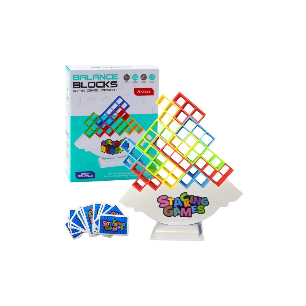 Gra Zręcznościowa Balansująca Wieża Tetris 16 Klocków 22 Karty Kolorowe