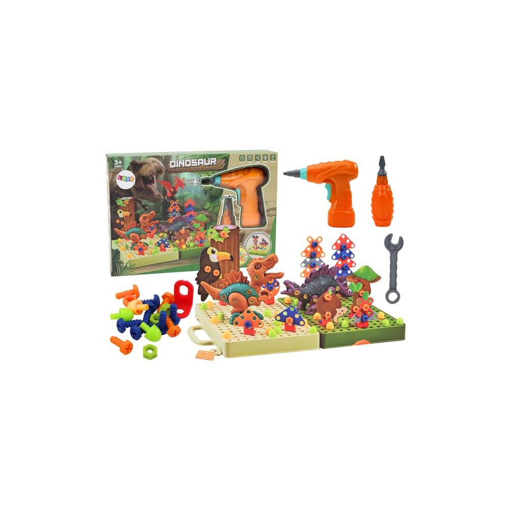 Klocki Puzzle Konstrukcyjne 3D DIY Dinozaury Rozkręcanie Wiertarka