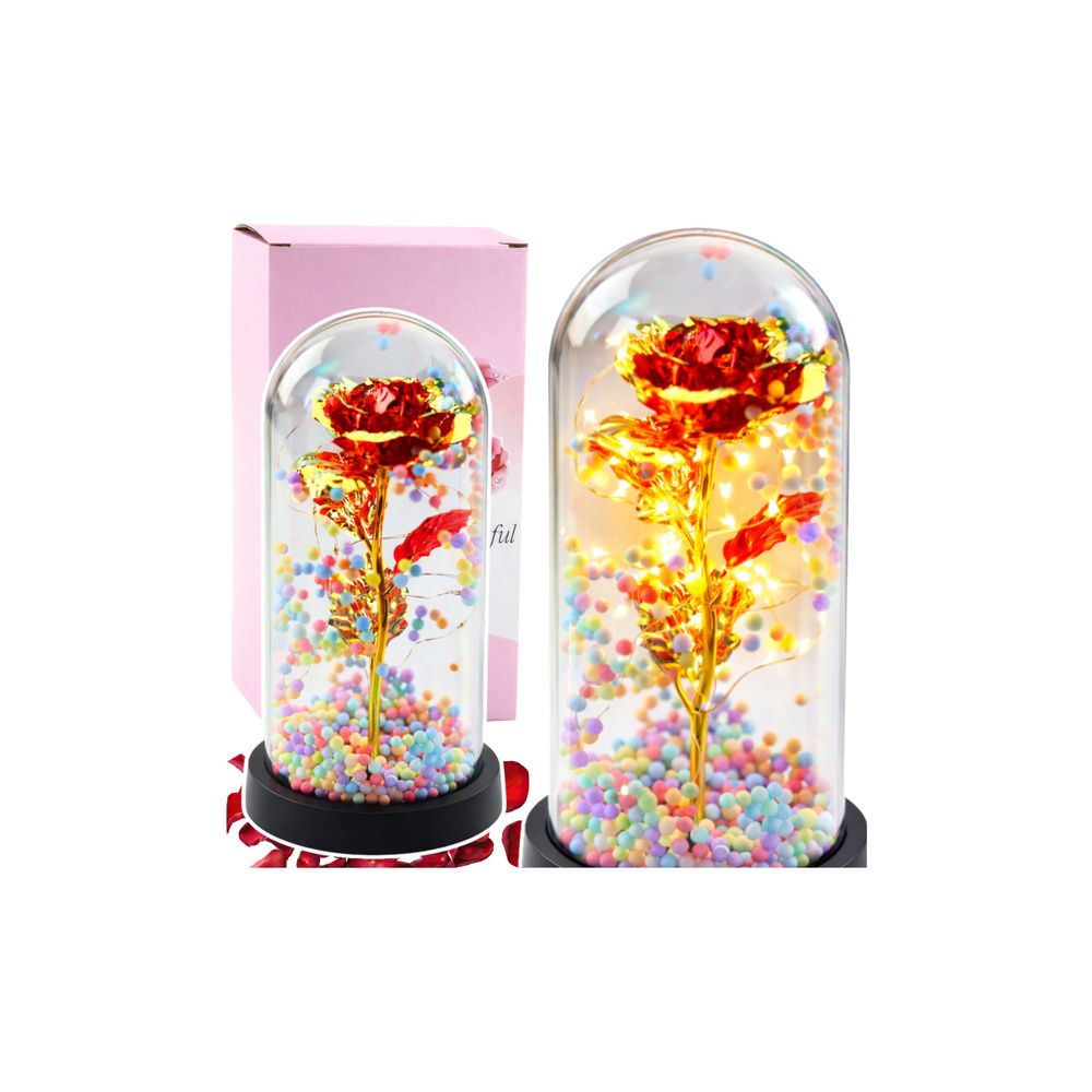 Wieczna Róża W Kopule Kryształowa Oświetlenie LED Kuleczki Czerwona 21x11cm
