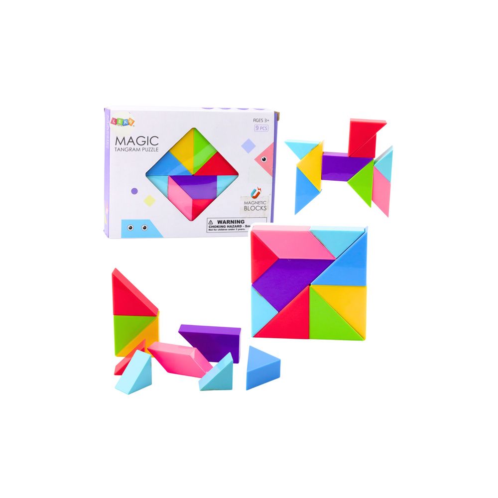 Klocki Magnetyczne Tangram Kolorowa Układanka Naklejki 9 el.